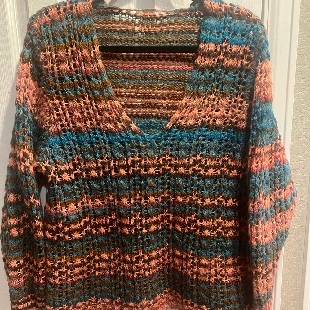 Free People Colorful V-Neck Sweater